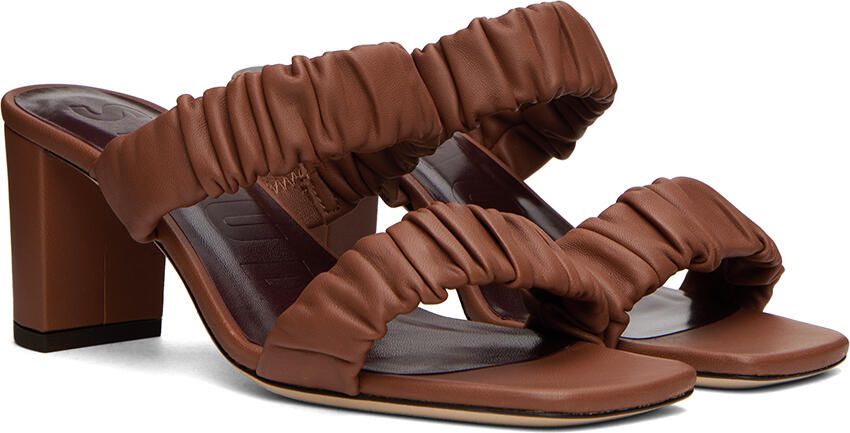 Staud Brown Frankie Ruched Sandals - Picture 2