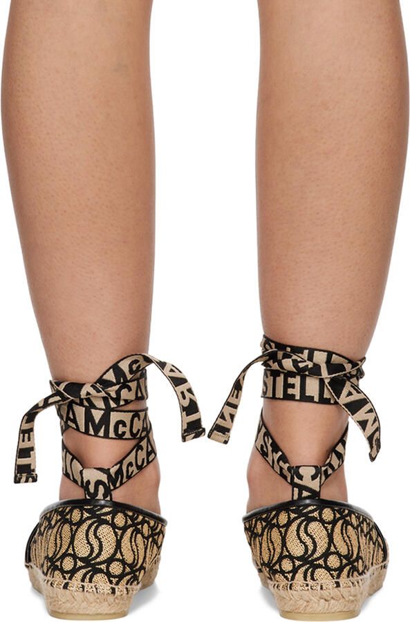 Stella McCartney Beige & Black Gaia Rafia Monogram Espadrilles - Picture 5