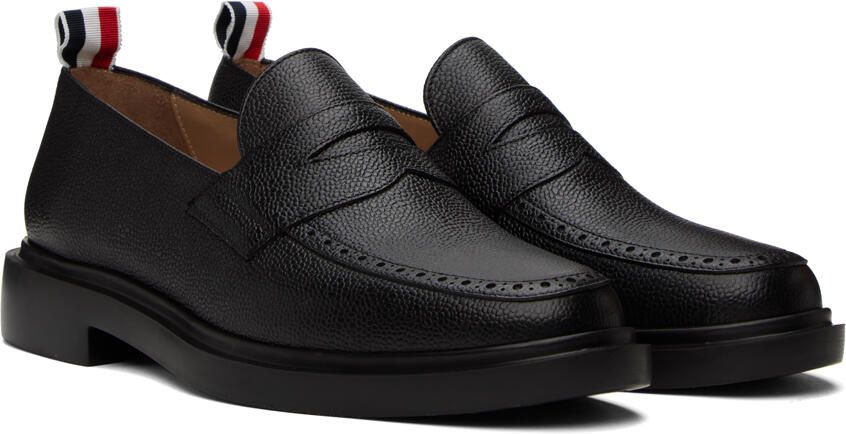 Thom Browne Black Pebble Grained Penny Loafers - Picture 2