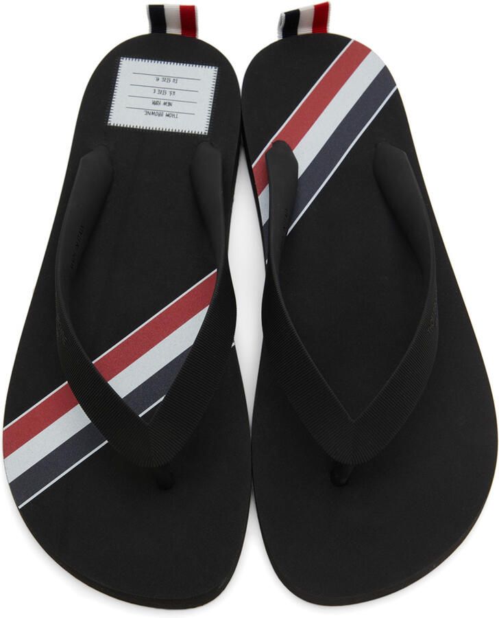 Thom Browne Black RWB Stripe Flip Flops
