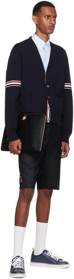 Thom Browne Navy Calfskin Tennis Sneakers - Picture 4