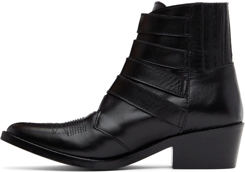 Toga Pulla Black Leather Four Buckle Western Boots - Picture 3