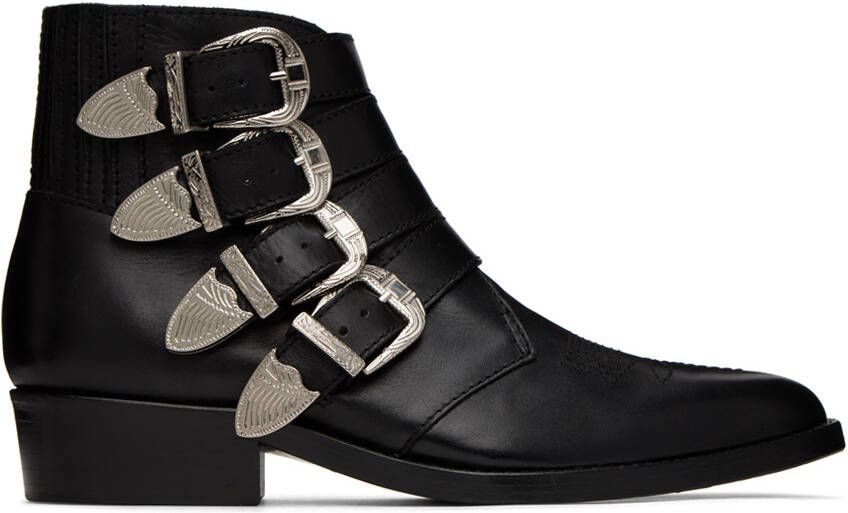 Toga Virilis Black Embellished Buckle Cowboy Boots