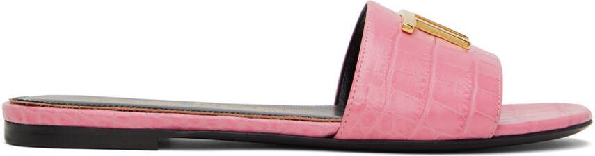 TOM FORD Pink Croc-Embossed Slides