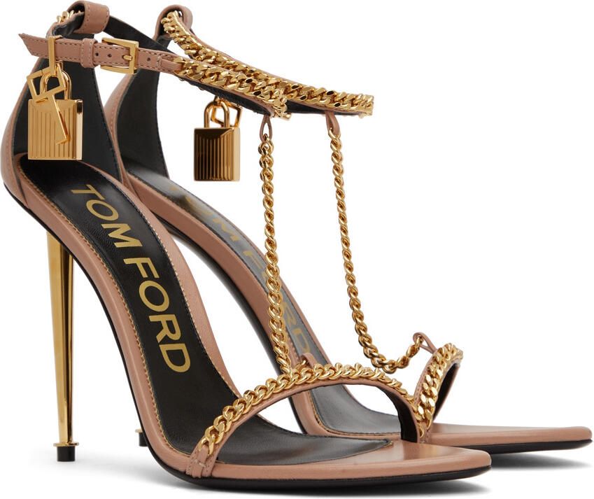 TOM FORD Beige Padlock Naked Heeled Sandals - Picture 3