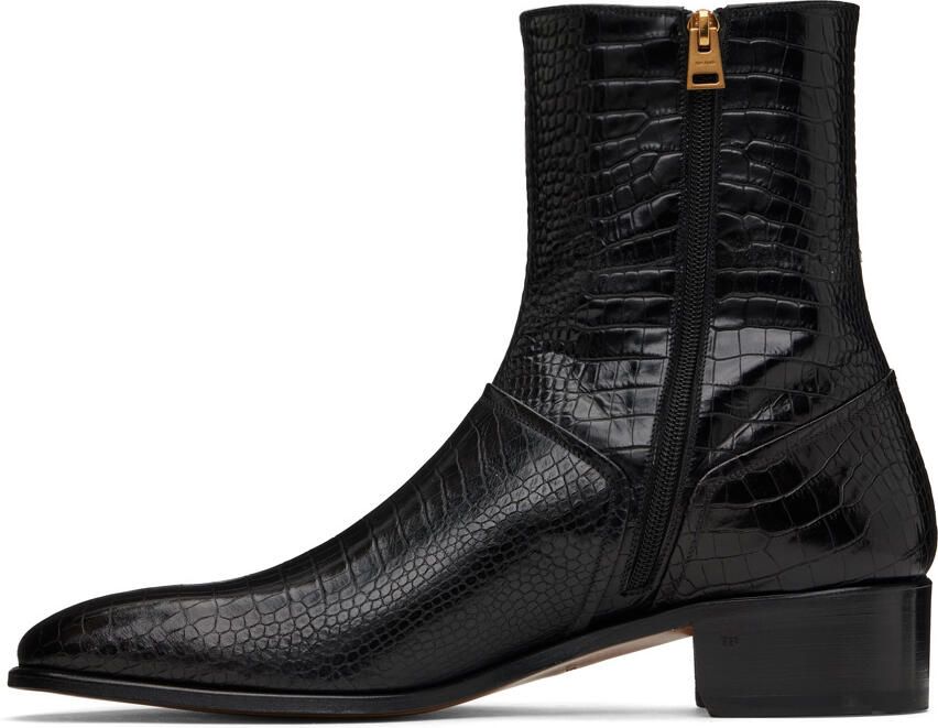 TOM FORD Black Croc-Embossed Boots - Picture 3