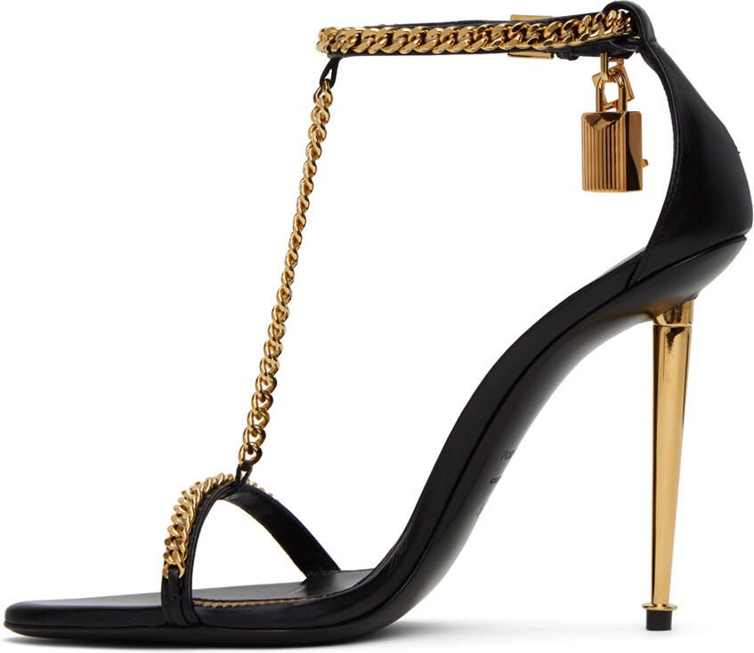 TOM FORD Black Padlock Chain Heeled Sandals - Picture 2