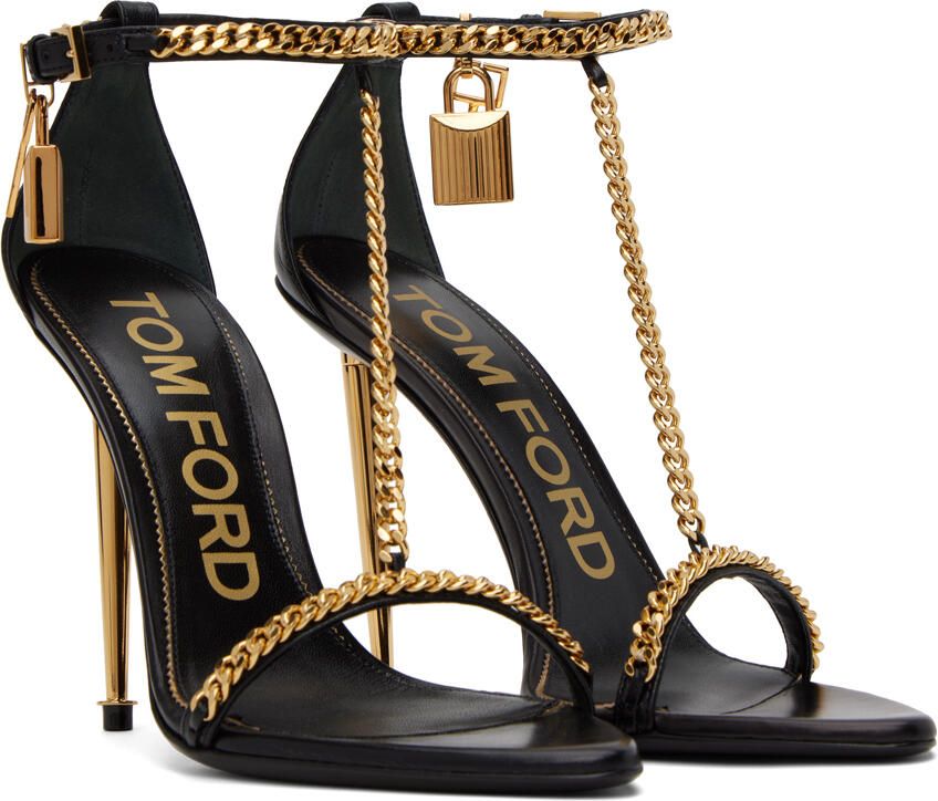 TOM FORD Black Padlock Chain Heeled Sandals - Picture 3