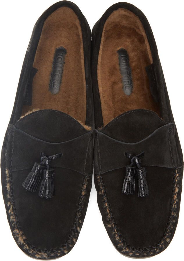 TOM FORD Black Suede & Shearling Berwick Loafers