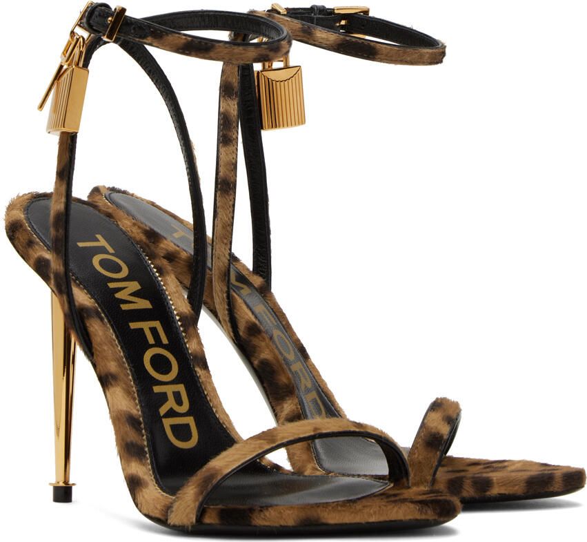 TOM FORD Brown Padlock 105 Heeled Sandals - Picture 2