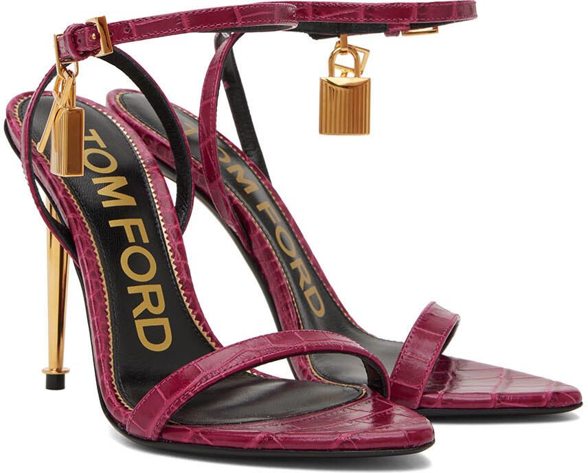 TOM FORD Burgundy Padlock Pointy Naked Heeled Sandals - Picture 3