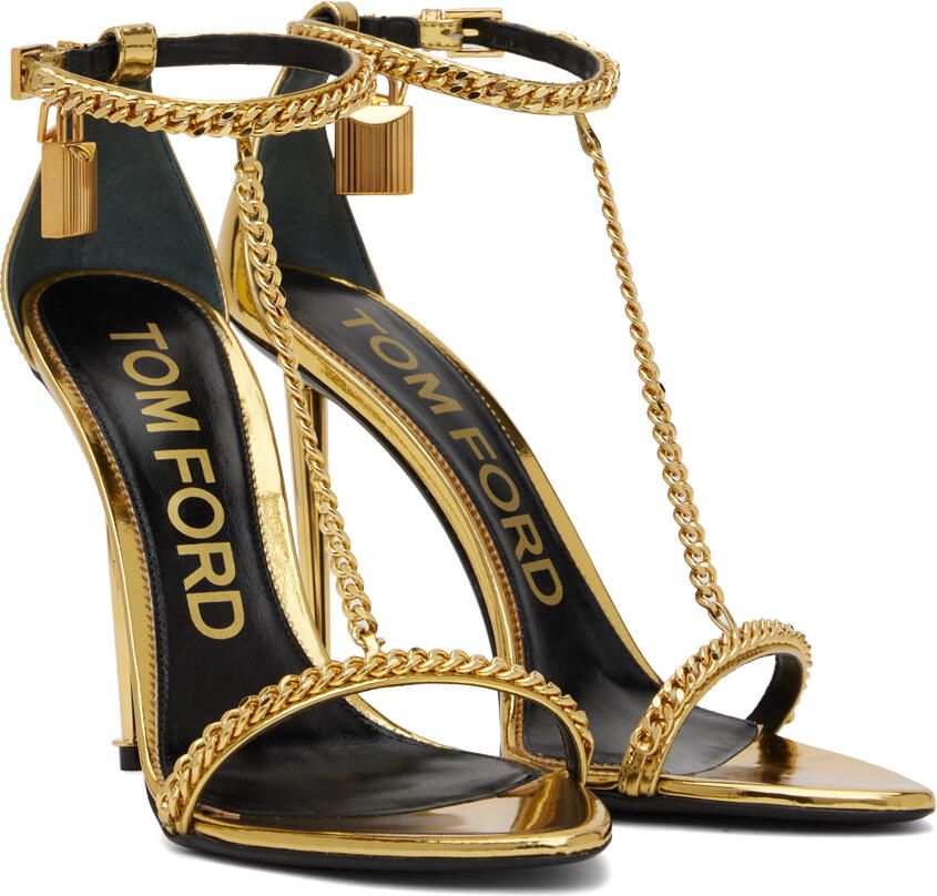 TOM FORD Gold Laminated Heeled Sandals - Picture 2