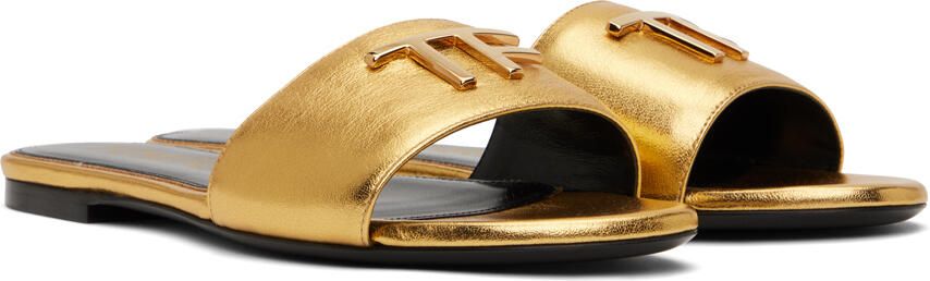 TOM FORD Gold Metallic Slides - Picture 2