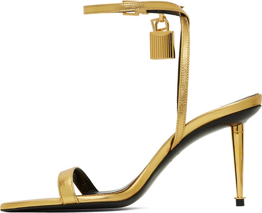 TOM FORD Gold Padlock Heeled Sandals - Picture 3