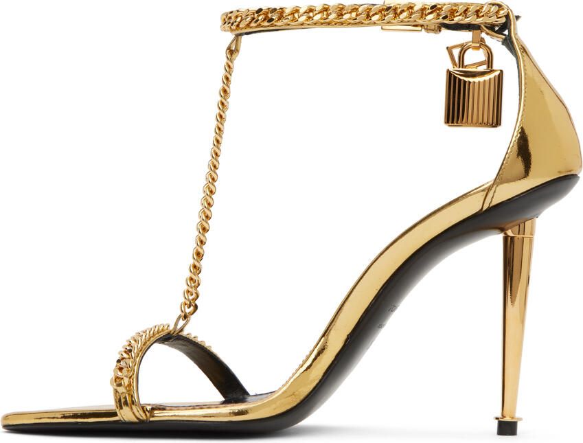 TOM FORD Gold Laminated Heeled Sandals - Picture 5