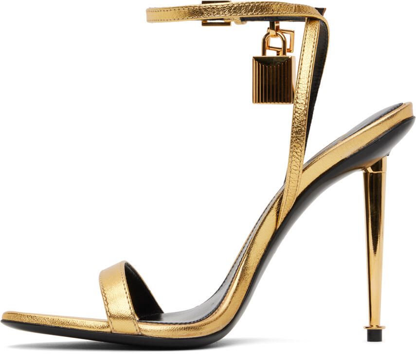 TOM FORD Taupe Padlock Pointed Naked Heeled Sandals - Picture 6