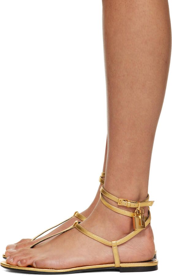 TOM FORD Gold Padlock Sandals - Picture 2