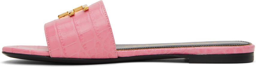 TOM FORD Pink Croc-Embossed Slides - Picture 3