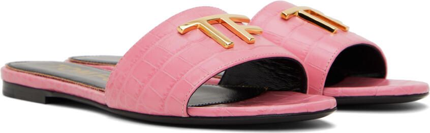 TOM FORD Pink Croc-Embossed Slides - Picture 2