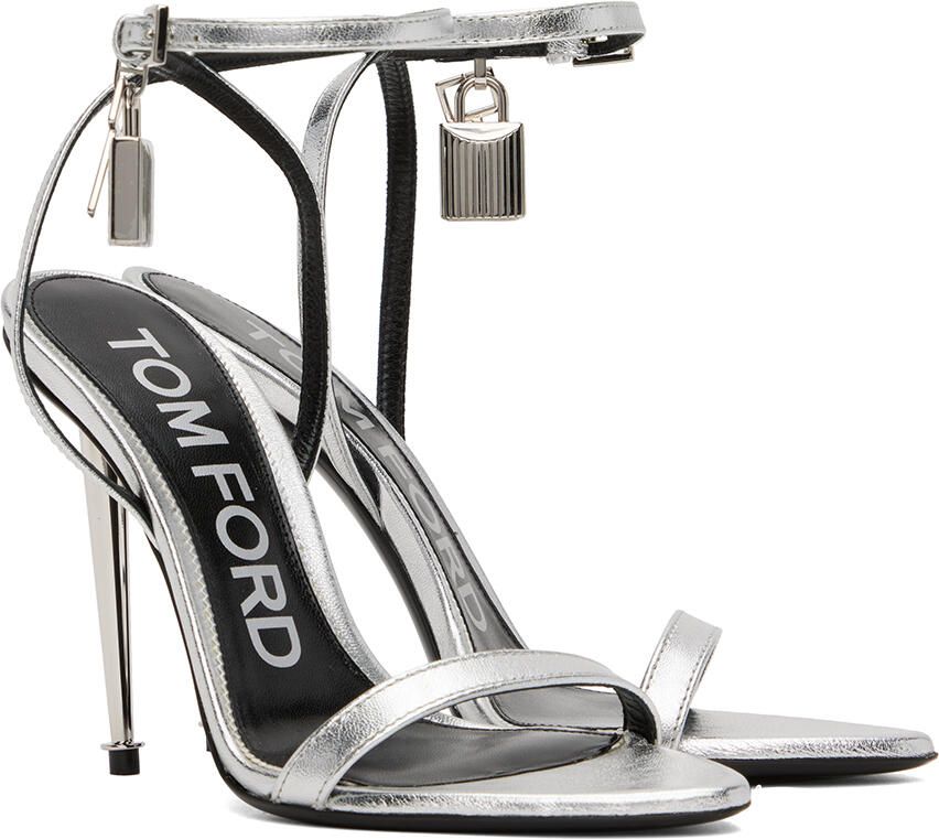TOM FORD Silver Padlock Pointy Naked Sandals - Picture 4