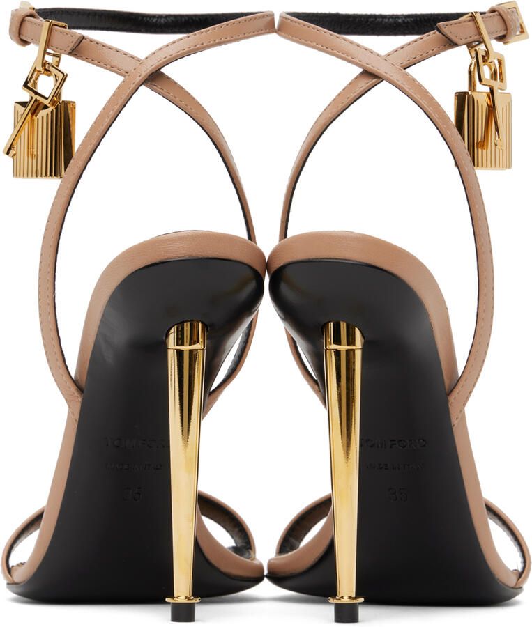 TOM FORD Taupe Padlock Pointed Naked Heeled Sandals - Picture 2