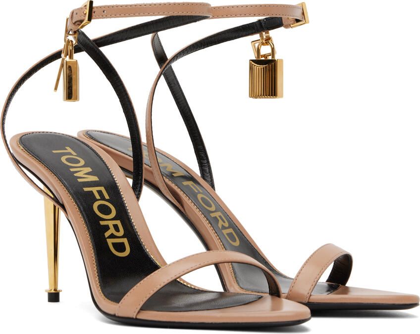 TOM FORD Taupe Padlock Pointed Naked Heeled Sandals - Picture 3