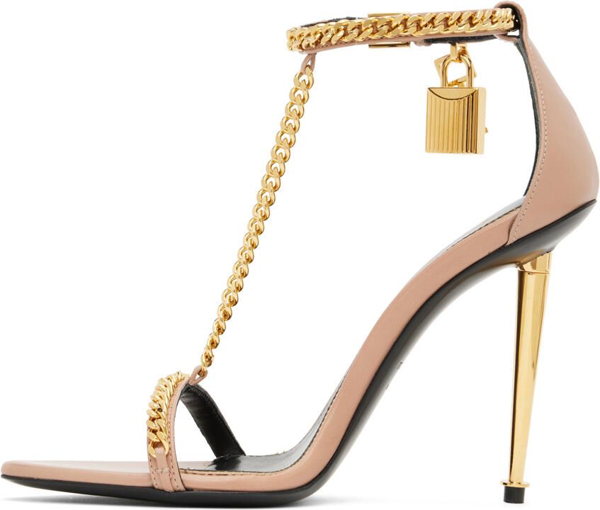 TOM FORD Taupe Padlock Pointy Naked Heeled Sandals - Picture 3