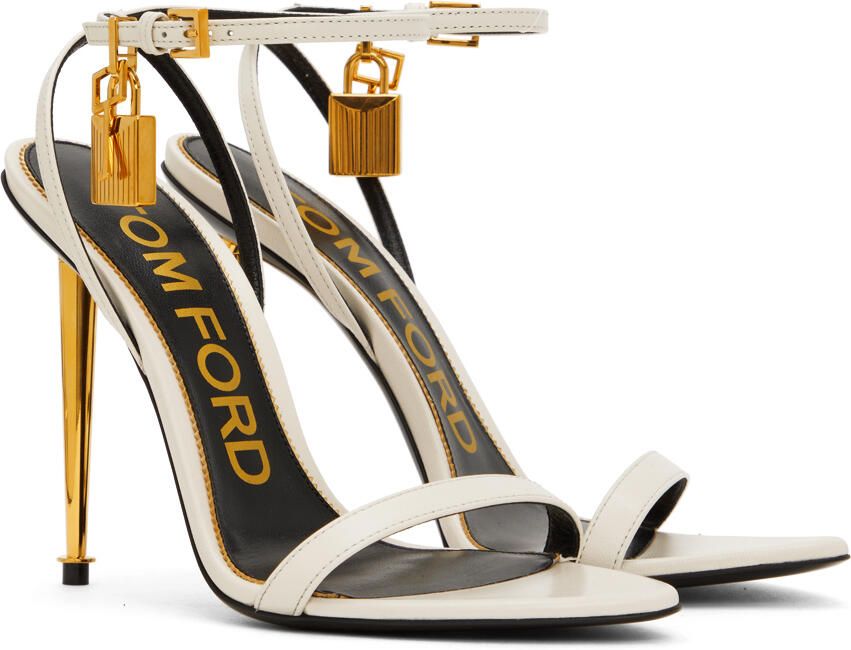 TOM FORD White Padlock Pointed Naked Heeled Sandals - Picture 6