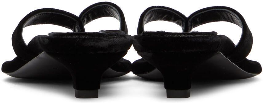 Totême Black Velvet Heeled Flip Flops