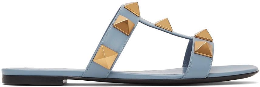 Valentino Garavani Blue Roman Stud Flat Slide Sandals