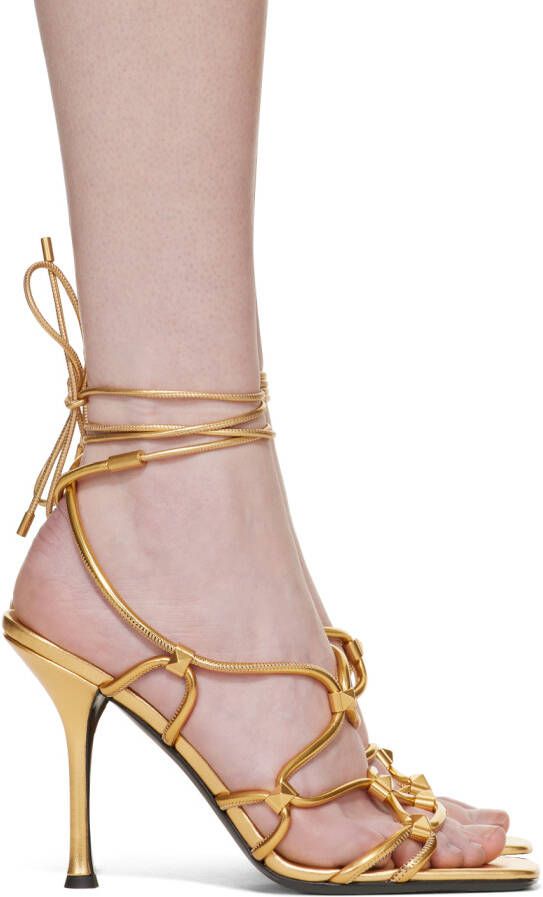 Valentino Garavani Gold Rockstud Net Heeled Sandals