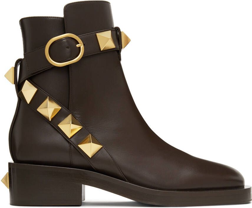 Valentino Garavani Leather Roman Stud Ankle Boots