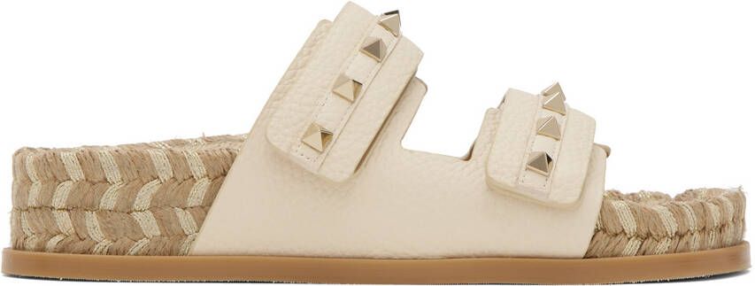 Valentino Garavani Off-White Rockstud Flat Sandals