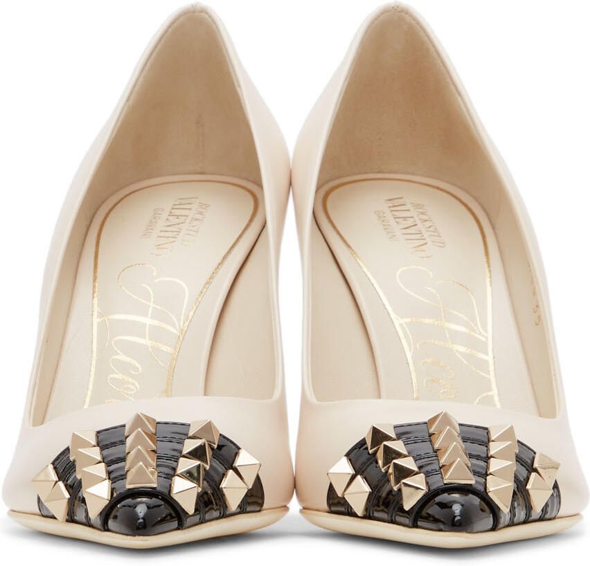 Valentino Garavani Beige & Black Rockstud Alcove Heels - Picture 2