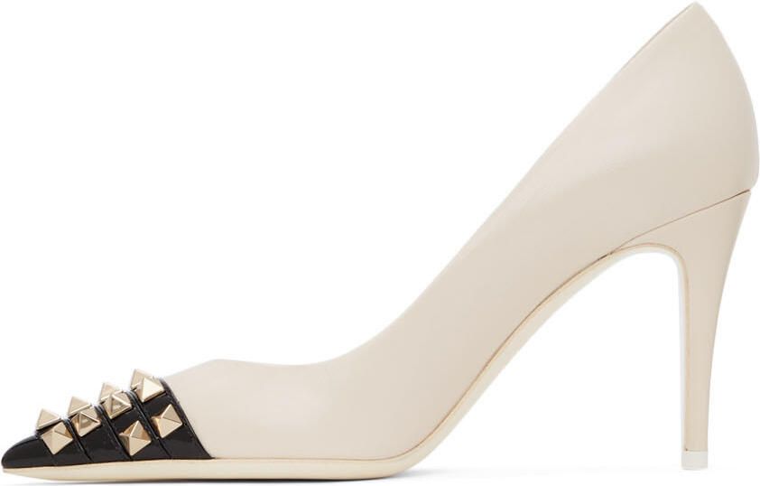 Valentino Garavani Beige & Black Rockstud Alcove Heels - Picture 3