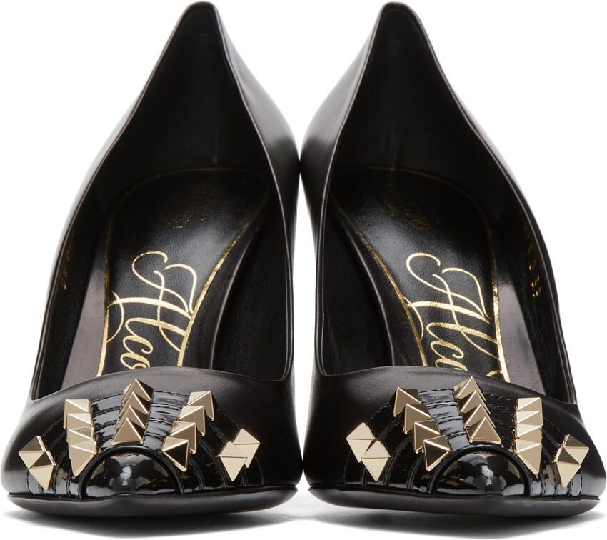 Valentino Garavani Black & Gold Alcove Stud Toe Heels