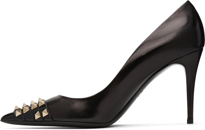 Valentino Garavani Black & Gold Alcove Stud Toe Heels - Picture 2