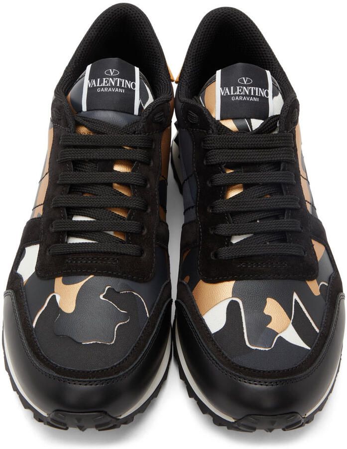 Valentino Garavani Black & Gold Camouflage Rockrunner Sneakers