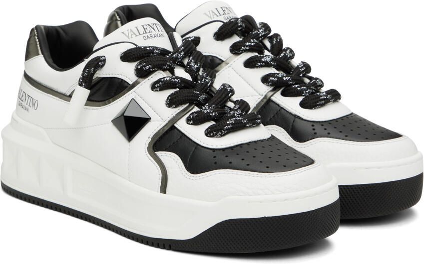 Valentino Garavani Black & White One Stud Sneakers - Picture 2