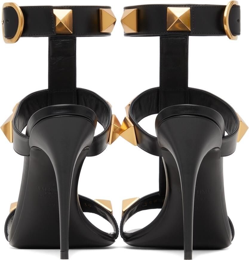 Valentino Garavani Black Calfskin Roman Stud 100 Heeled Sandals - Picture 2
