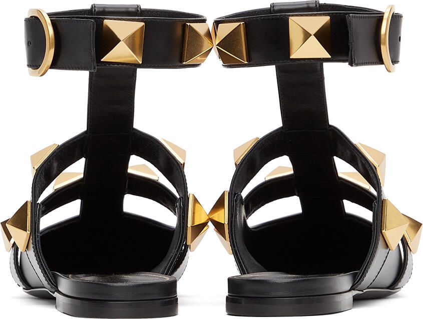 Valentino Garavani Black Leather Roman Stud Ballet Flats - Picture 2