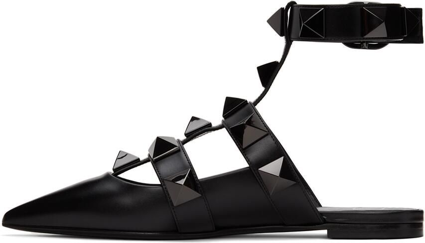 Valentino Garavani Black Monotone Roman Stud Slippers - Picture 4