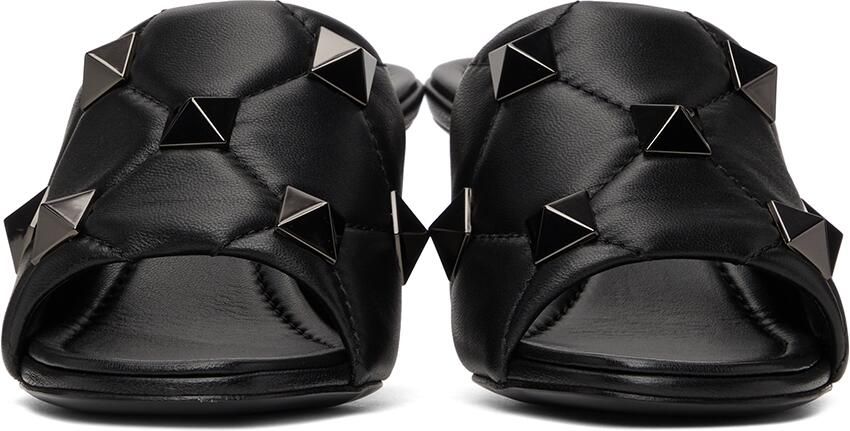 Valentino Garavani Black Quilted Roman Stud Heeled Sandals - Picture 3