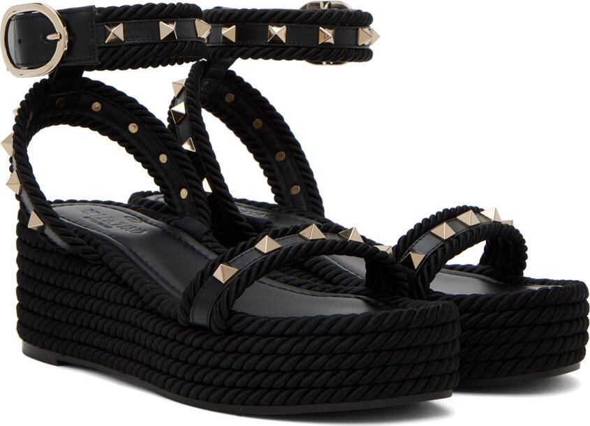Valentino Garavani Black Rockstud 45 Heeled Sandals - Picture 2
