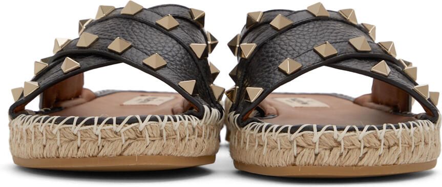 Valentino Garavani Black Rockstud Espadrille Slide Sandals - Picture 3