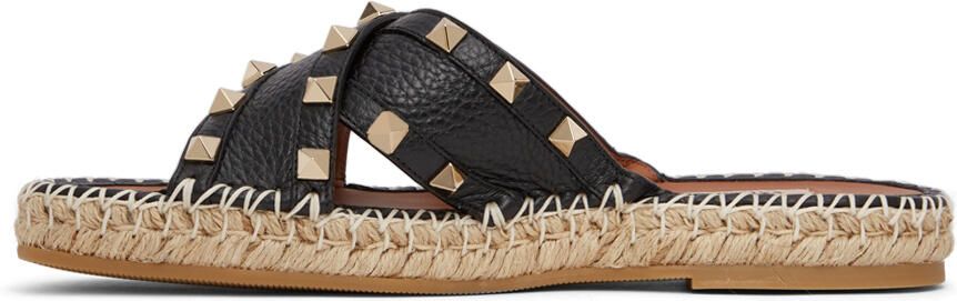 Valentino Garavani Black Rockstud Espadrille Slide Sandals - Picture 4