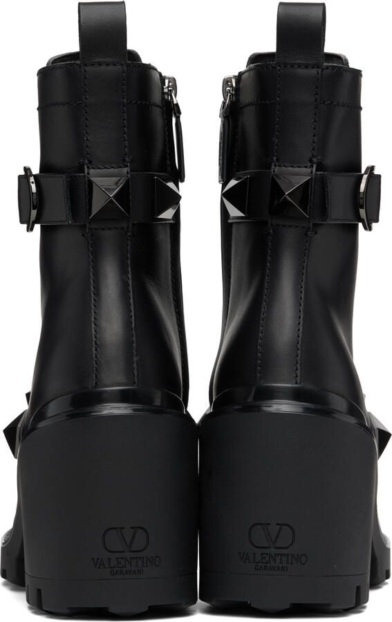 Valentino Garavani Black Roman Stud Ankle Boots - Picture 5