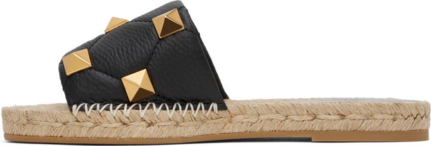 Valentino Garavani Black Roman Stud Flat Sandals - Picture 3