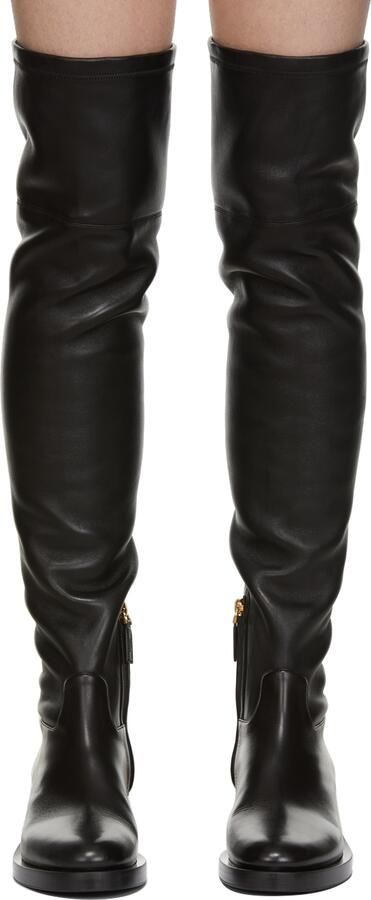 Valentino Garavani Black Roman Stud Over-The-Knee Boots - Picture 5