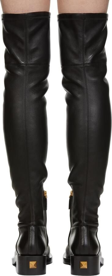 Valentino Garavani Black Roman Stud Over-The-Knee Boots - Picture 3